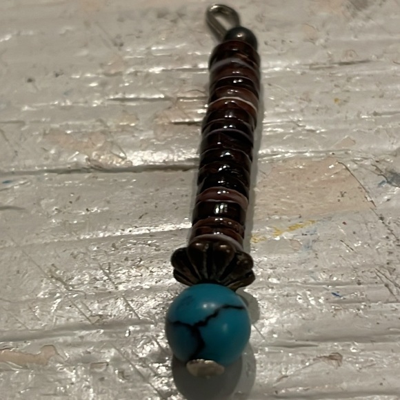 1.5” 16 wooden seed bead & round turquoise color bead charm pendant w/jump hoop - Picture 2 of 14